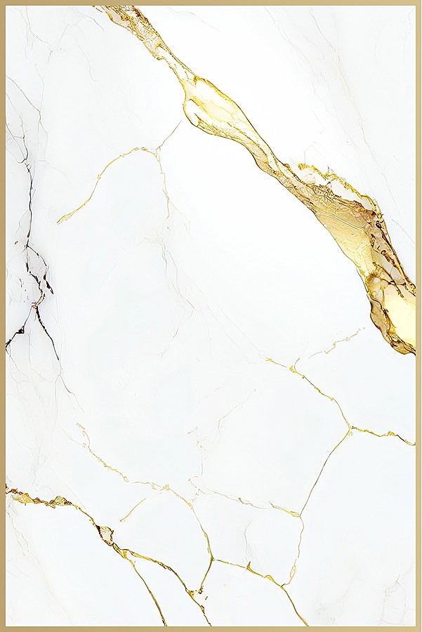 White marble with gold veining pattern.