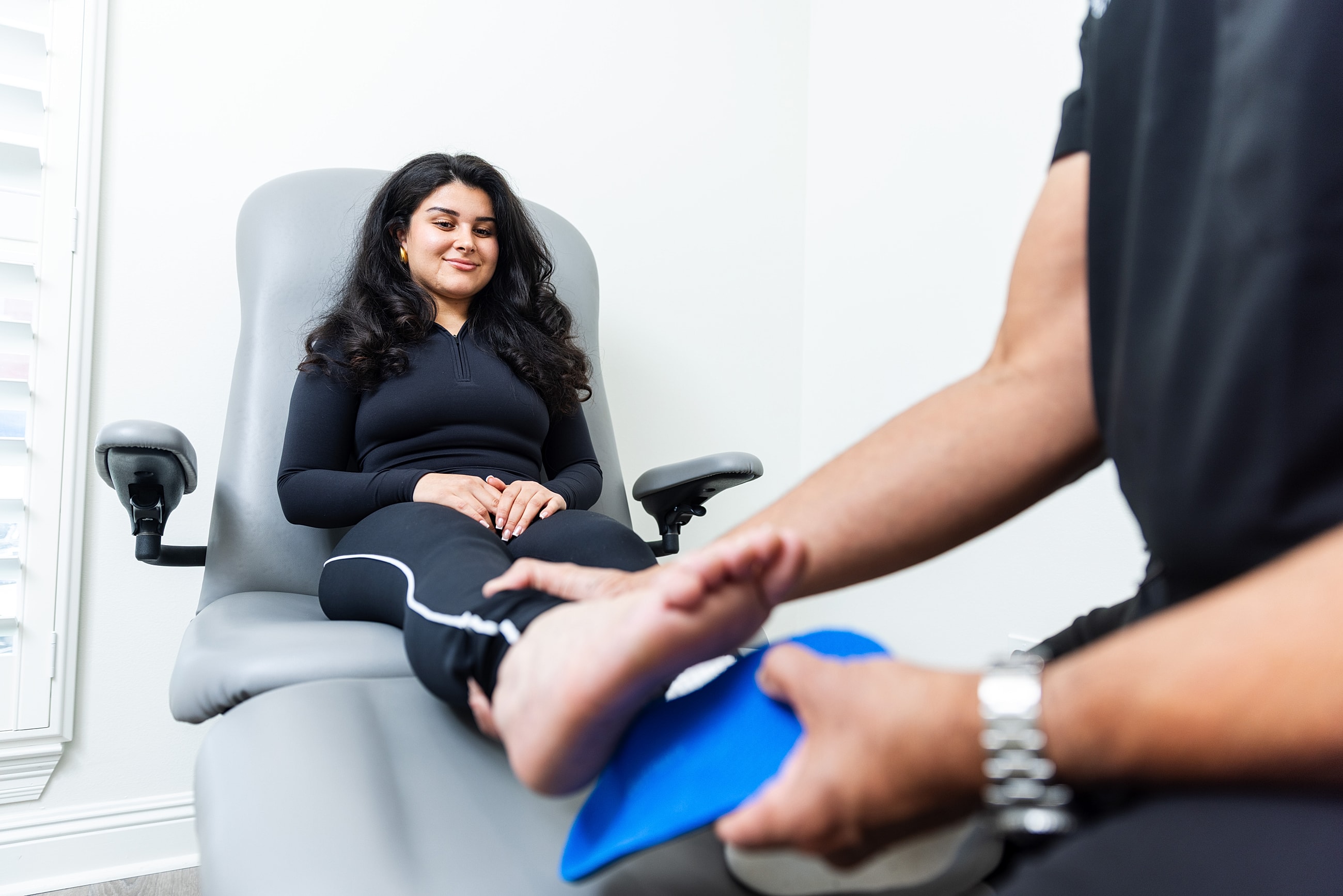 Foot assessment in a clinical setting.